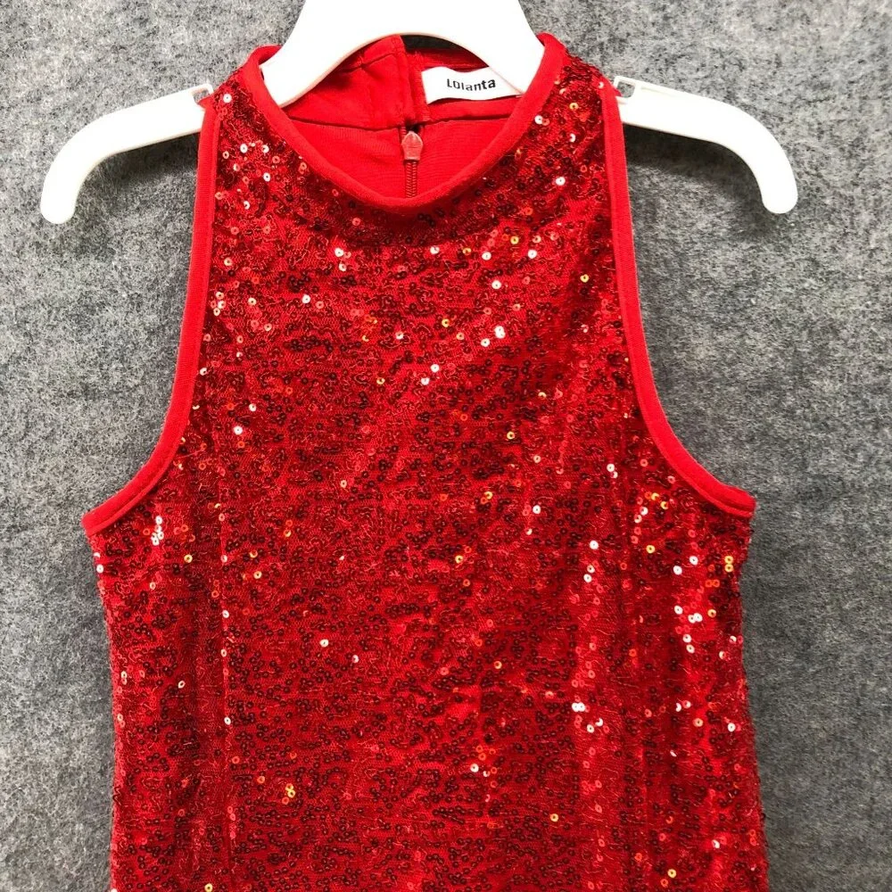 Lolanta Girls Dance Costume Dress Size 6-7 (130) Red Sequin‎ Sleeveless Jazz